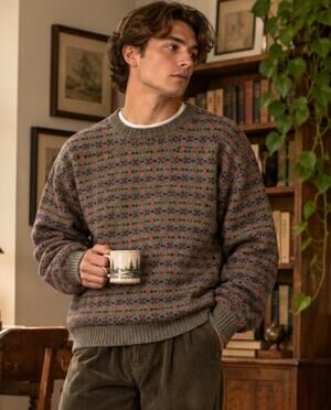 Vtg 90s Henry Cotton’s Real Shetland 100% Wool Sweater L Spun in Scotland